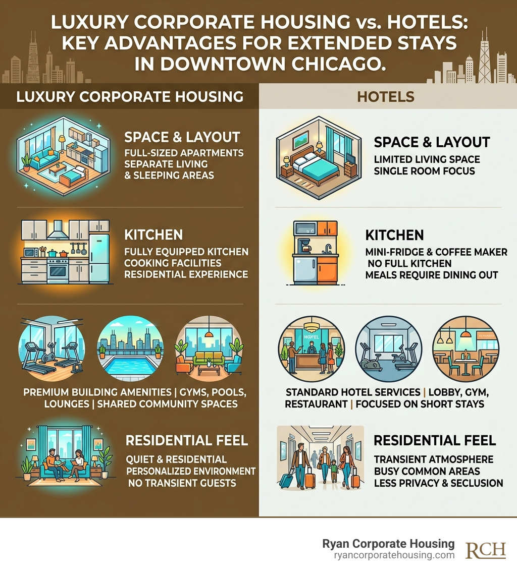 Luxury corporate housing vs. hotels: key advantages for extended stays in downtown Chicago - luxury apartments downtown