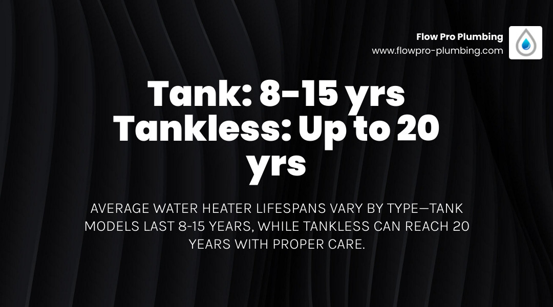Infographic showing average water heater lifespans by type including tank, tankless, heat pump, and solar - how long does a Infographic showing average water heater lifespans by type including tank, tankless, heat pump, and solar - how long does a