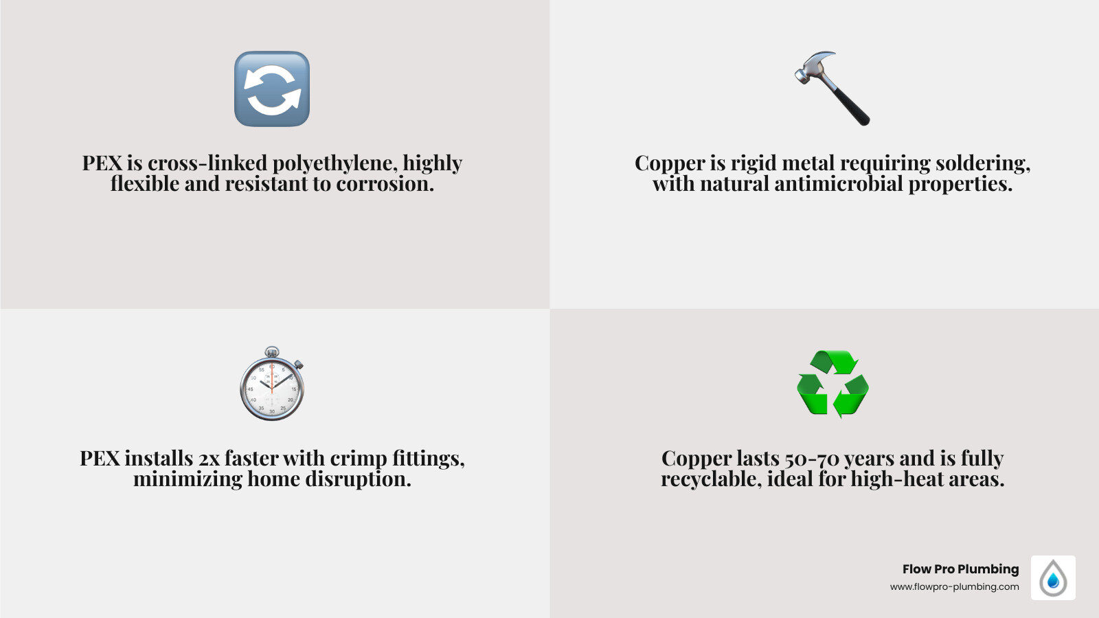 Infographic comparing PEX vs copper pipe key differences for home repiping projects - pex vs copper pipe for repiping Infographic comparing PEX vs copper pipe key differences for home repiping projects - pex vs copper pipe for repiping