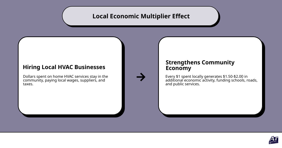 Infographic showing the local economic multiplier effect when homeowners hire local HVAC businesses for home work