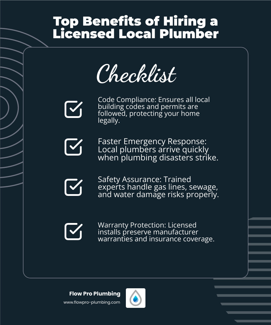 Infographic showing the top benefits of hiring a licensed local plumber for home safety and value - benefits of hiring a Infographic showing the top benefits of hiring a licensed local plumber for home safety and value - benefits of hiring a