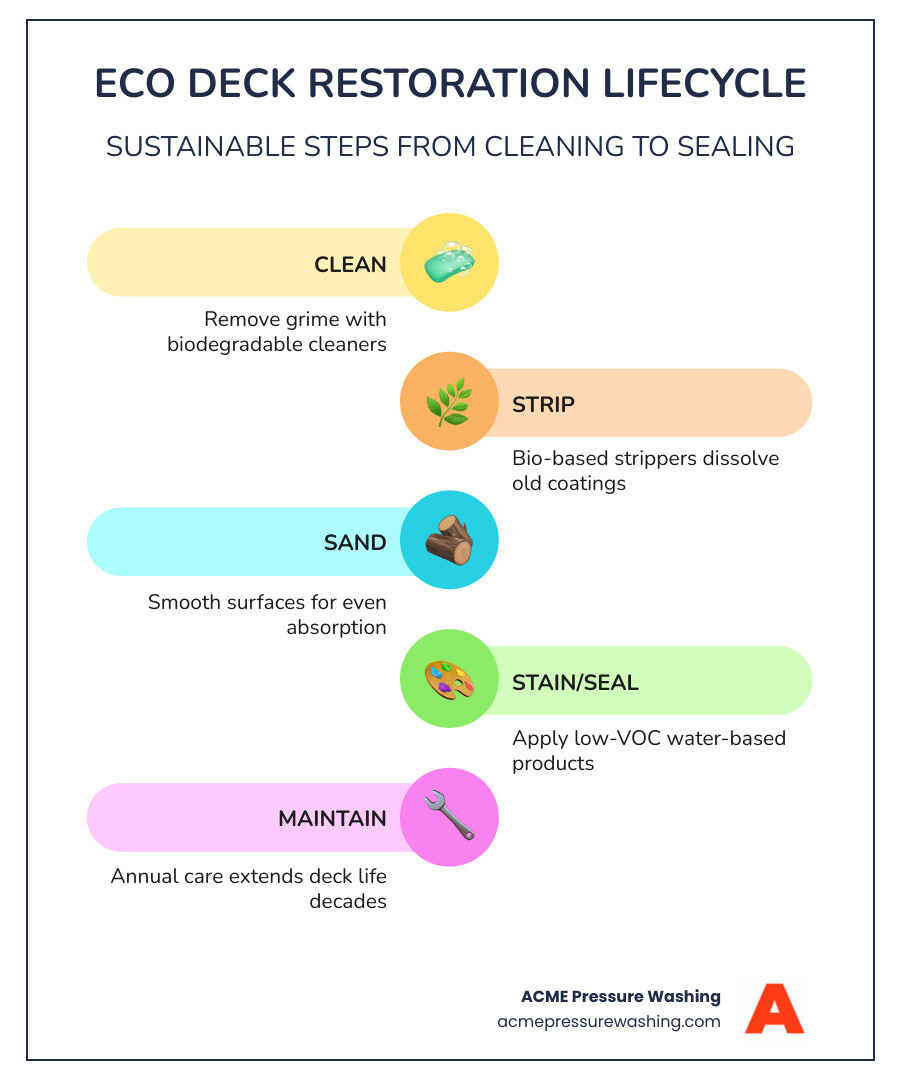Eco deck restoration lifecycle infographic from cleaning to sealing with eco-friendly steps - eco deck restoration Merrimack