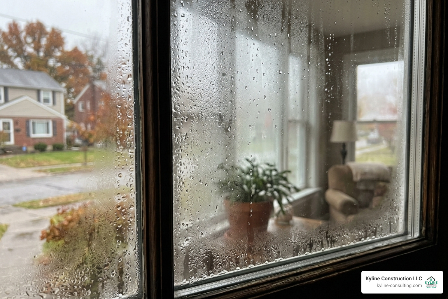 Condensation and fog trapped between double-pane glass in a Dayton home window - home window repair dayton ohio Condensation and fog trapped between double-pane glass in a Dayton home window - home window repair dayton ohio