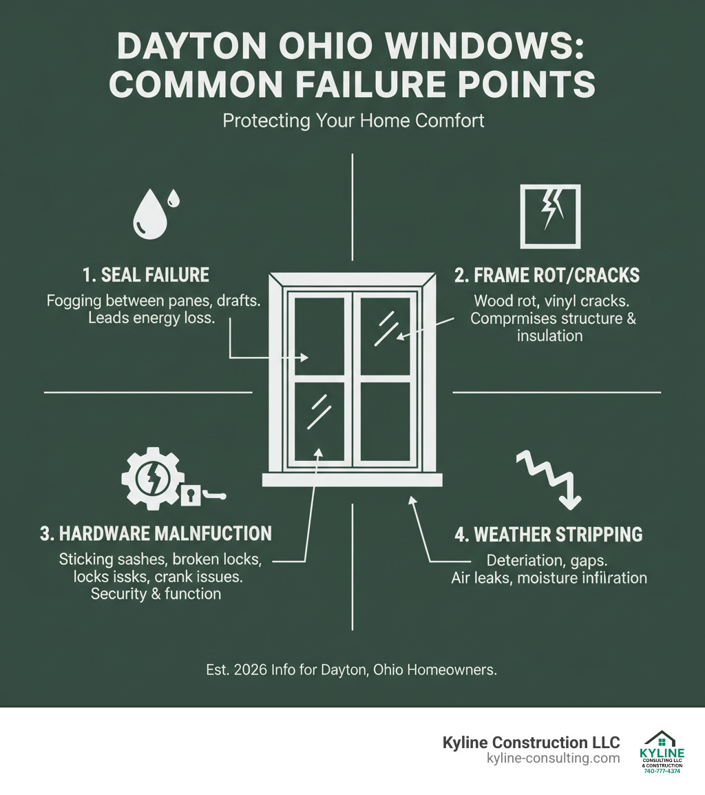 Common window failure points and components infographic for Dayton Ohio homes - home window repair dayton ohio infographic Common window failure points and components infographic for Dayton Ohio homes - home window repair dayton ohio infographic