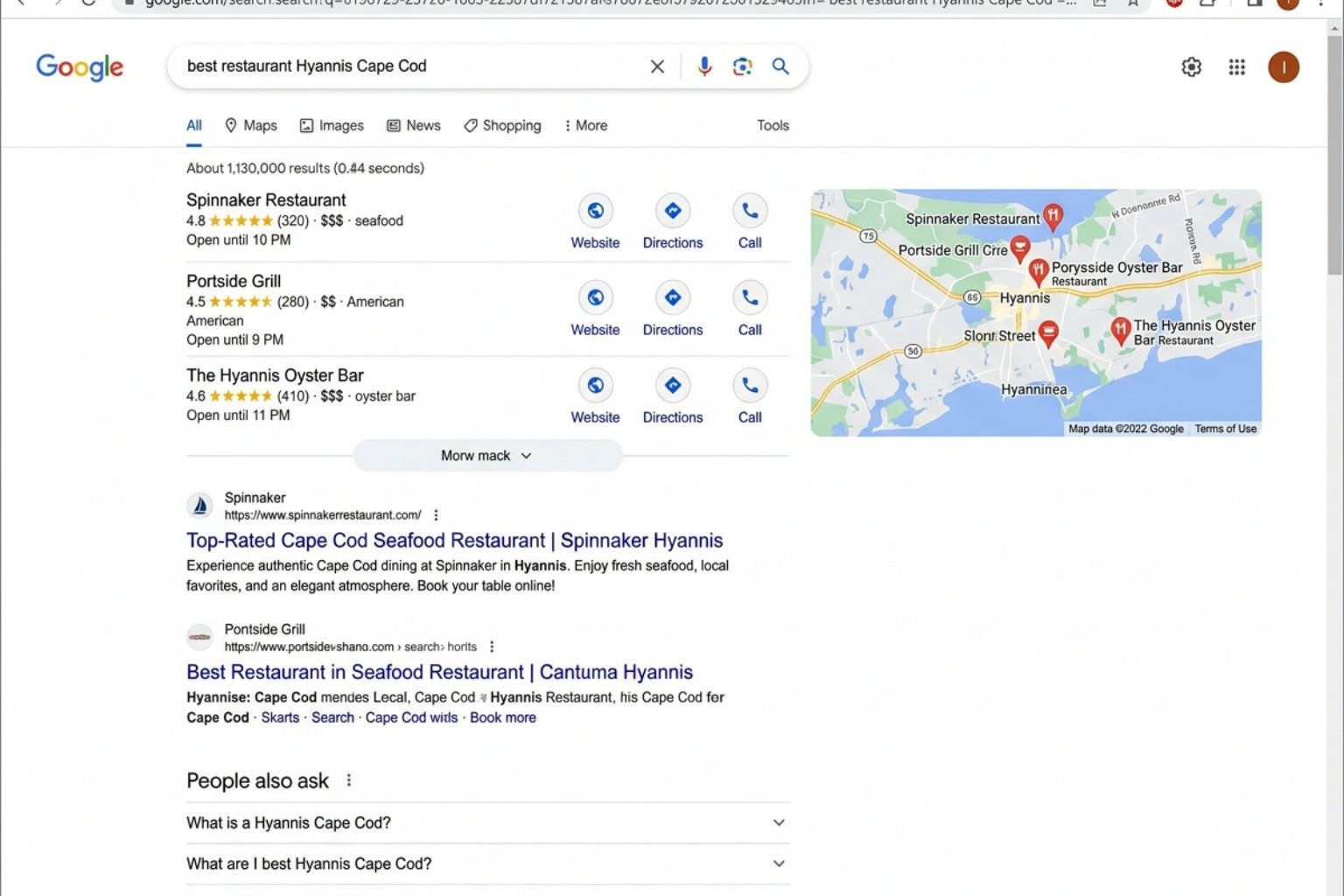 Google search result showing a local business in the #1 spot - Cape Cod SEO Google search result showing a local business in the #1 spot - Cape Cod SEO