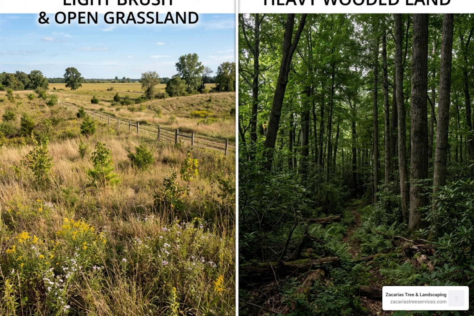 Comparison of light brush versus heavy wooded land density - clearing trees from land cost Comparison of light brush versus heavy wooded land density - clearing trees from land cost