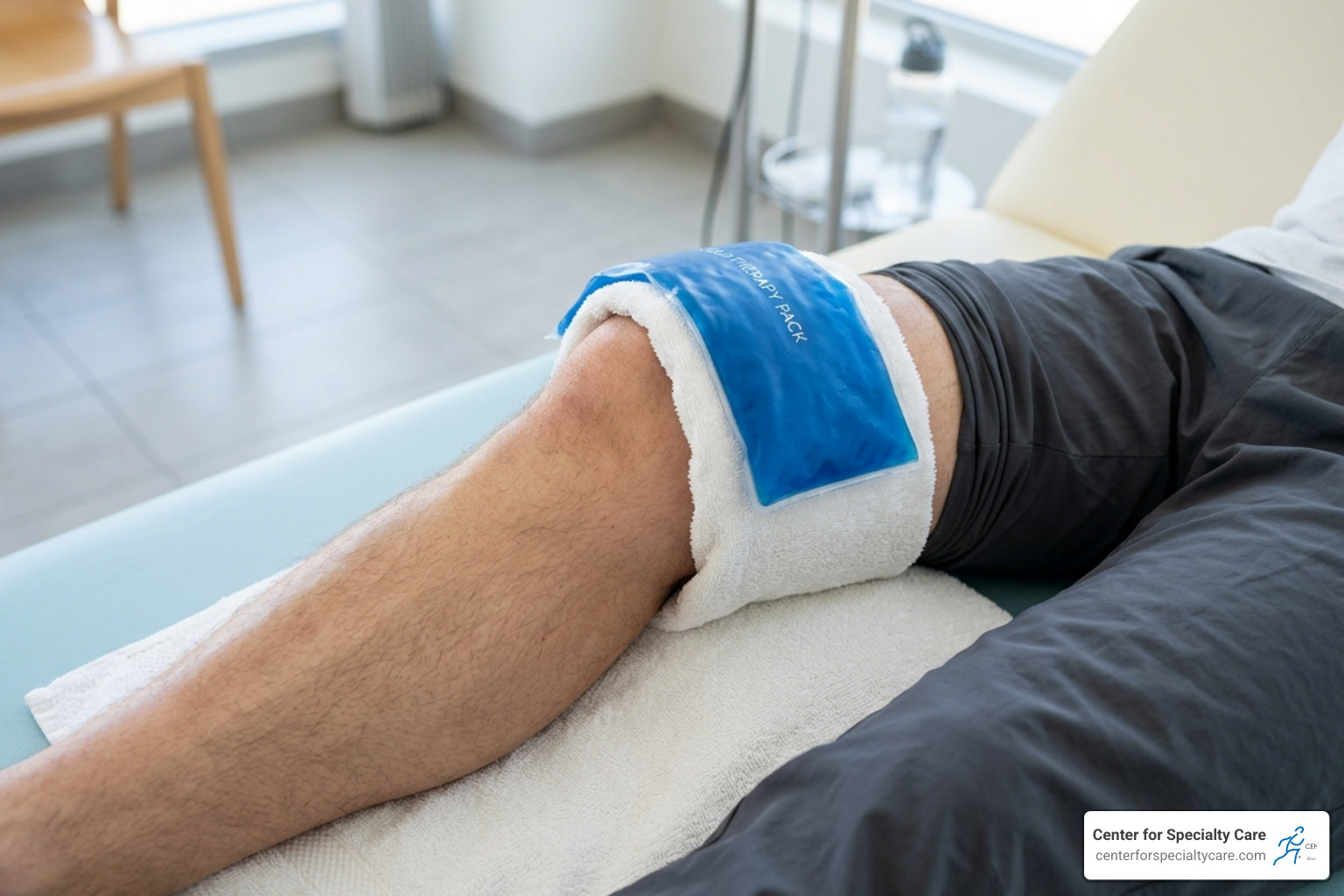 Proper ice pack application using a towel barrier on an injured joint - heat or cold for inflamed tendon Proper ice pack application using a towel barrier on an injured joint - heat or cold for inflamed tendon