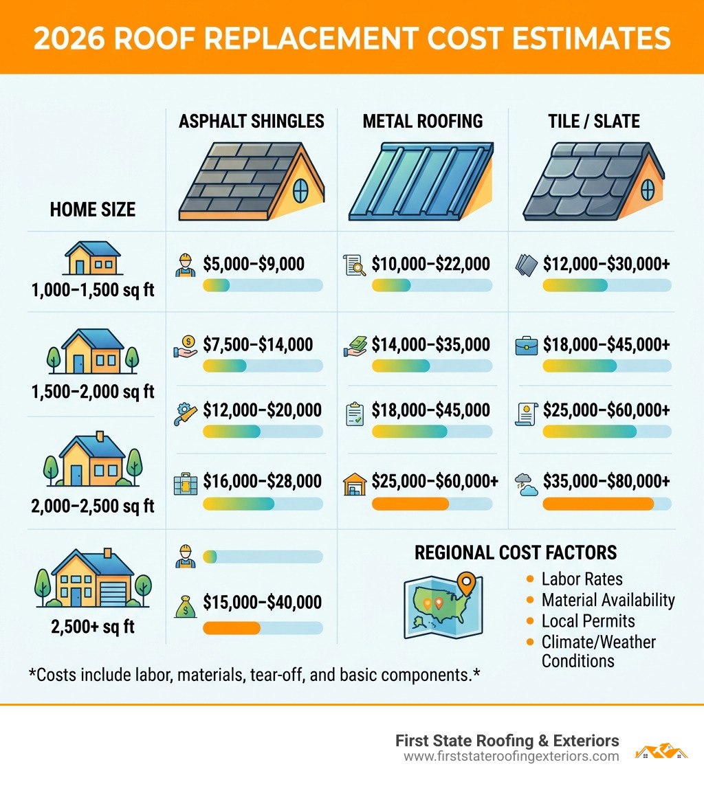 2026 roof replacement cost breakdown by material size and region infographic - how much does a new roof cost infographic 