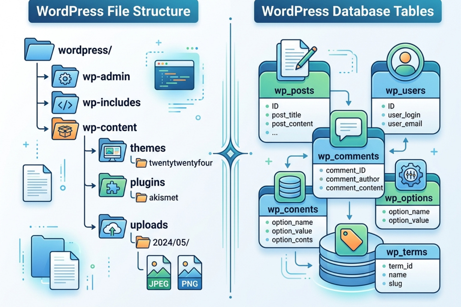 WordPress file structure vs database tables - wordpress restore backup WordPress file structure vs database tables - wordpress restore backup