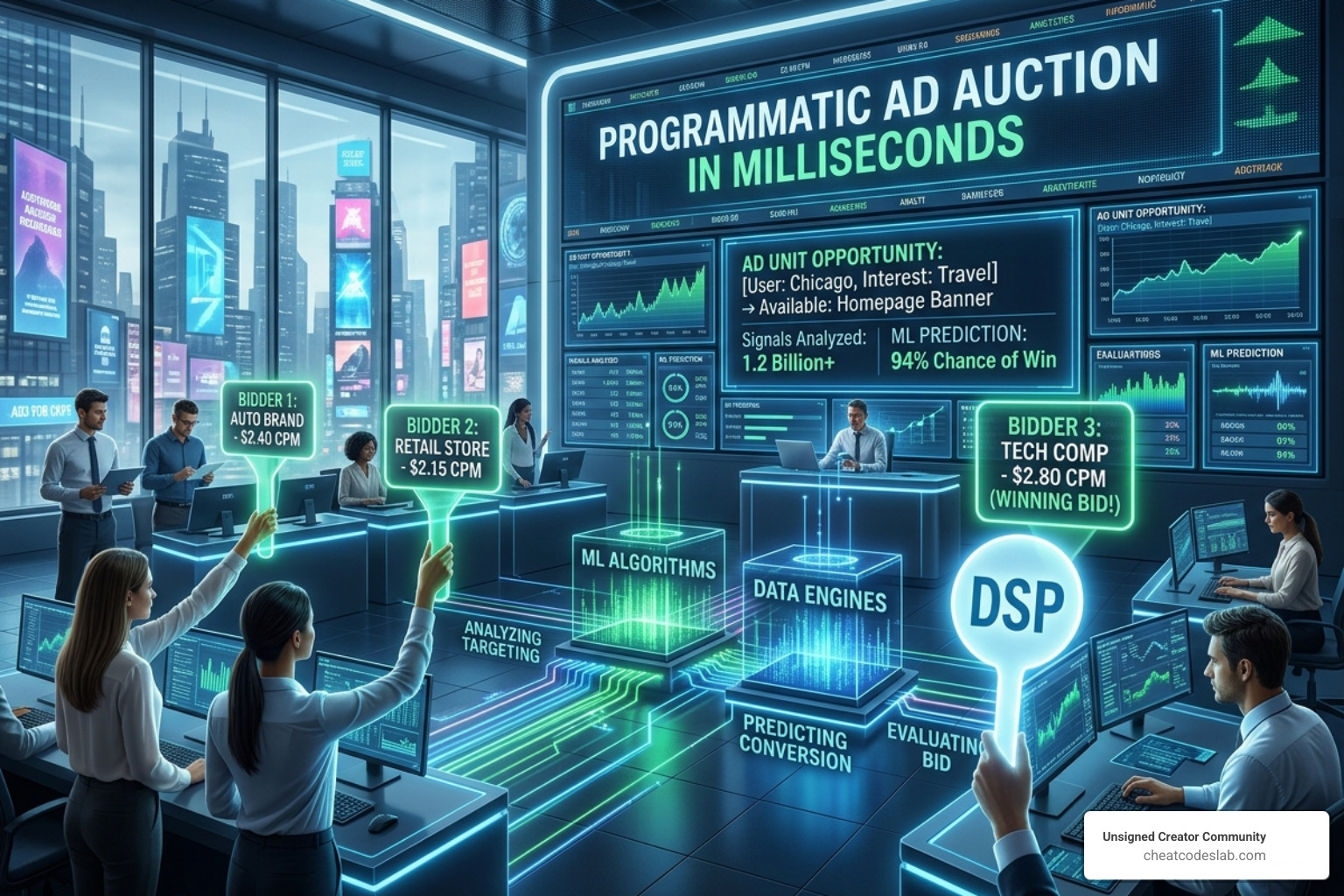 The programmatic auction process where machine learning analyzes billions of signals in milliseconds - machine learning in