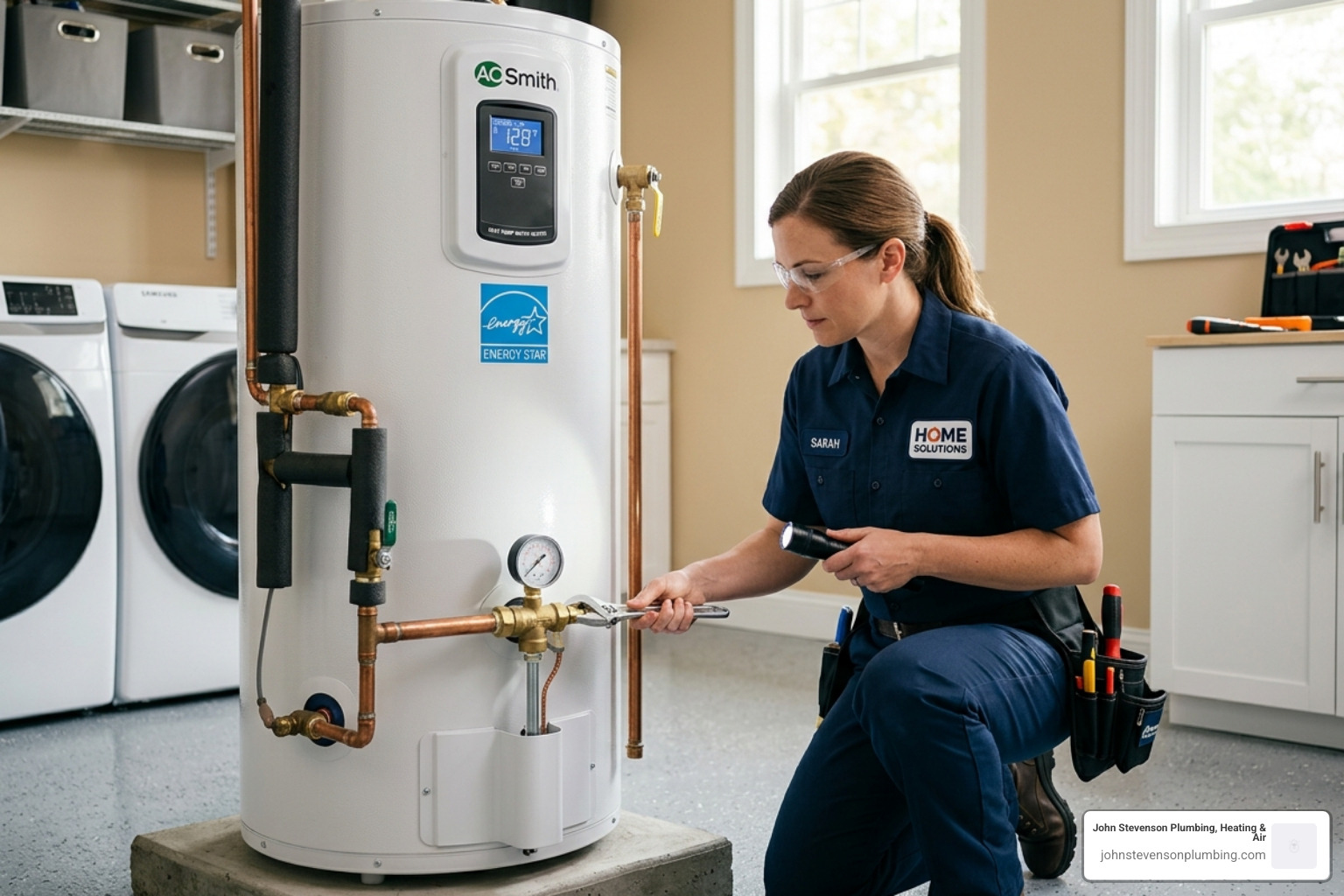 High-efficiency heat pump water heater being inspected by a professional - how to apply for energy rebates in california High-efficiency heat pump water heater being inspected by a professional - how to apply for energy rebates in california