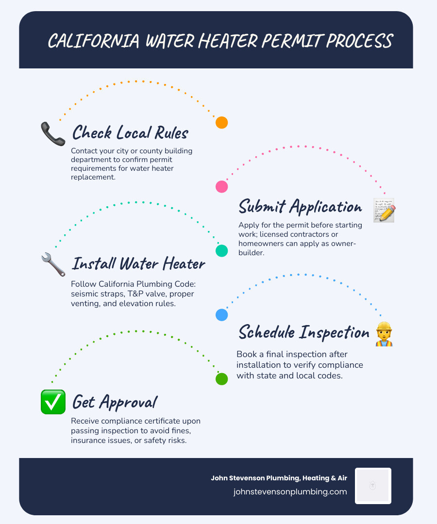 Step-by-step infographic of California water heater permit and inspection process for homeowners - do i need a permit to