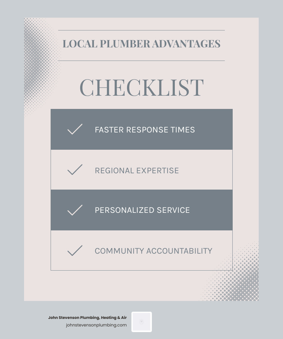 Infographic showing key benefits of local plumbing service quality vs national chains - how local plumbing companies provide
