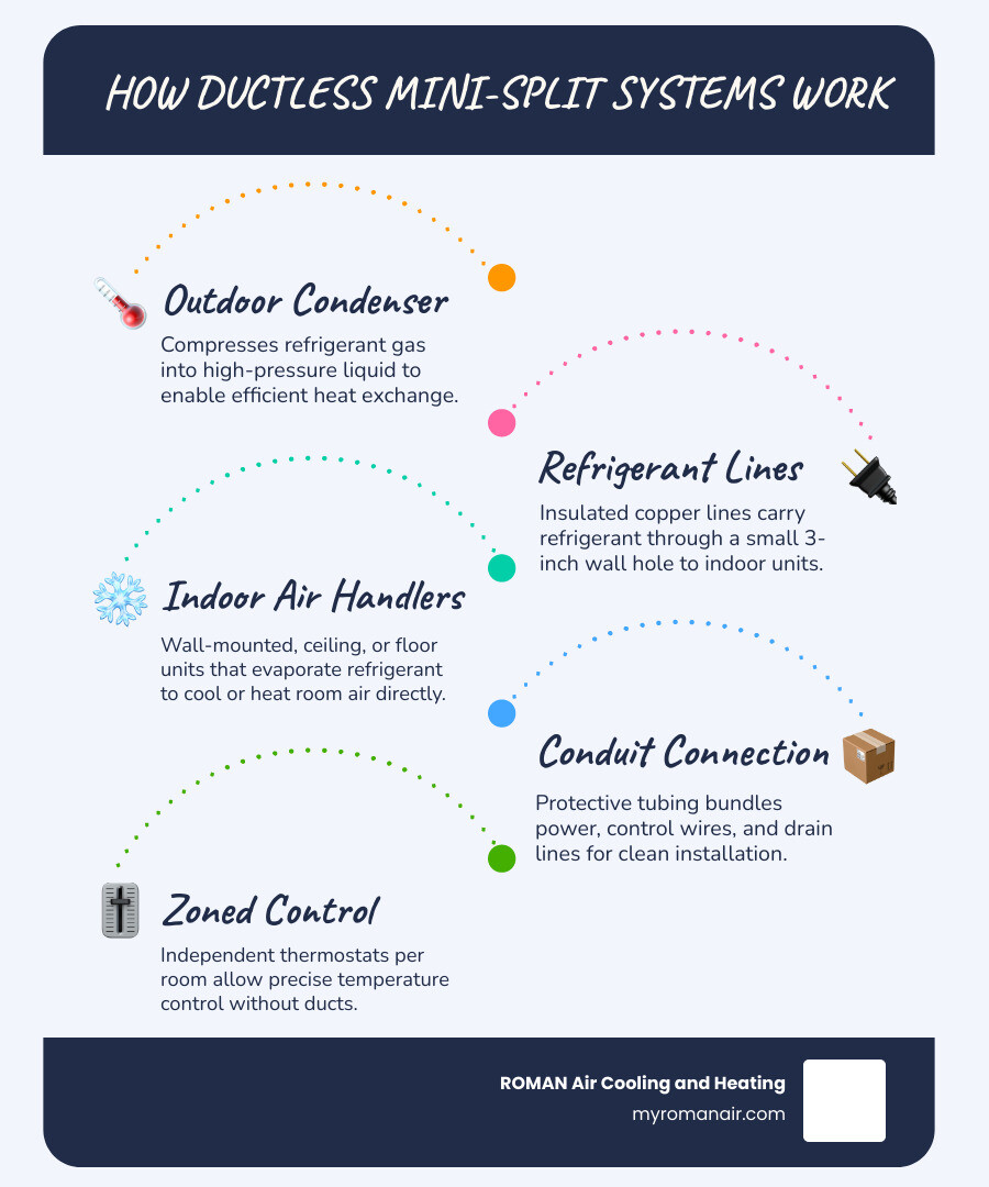 Infographic illustrating wall-mounted, ceiling cassette, and floor-standing indoor units - adding air conditioning to a