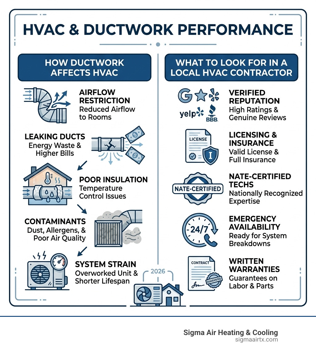 How ductwork affects HVAC performance and what to look for in a local HVAC contractor - hvac contractors near me infographic 
