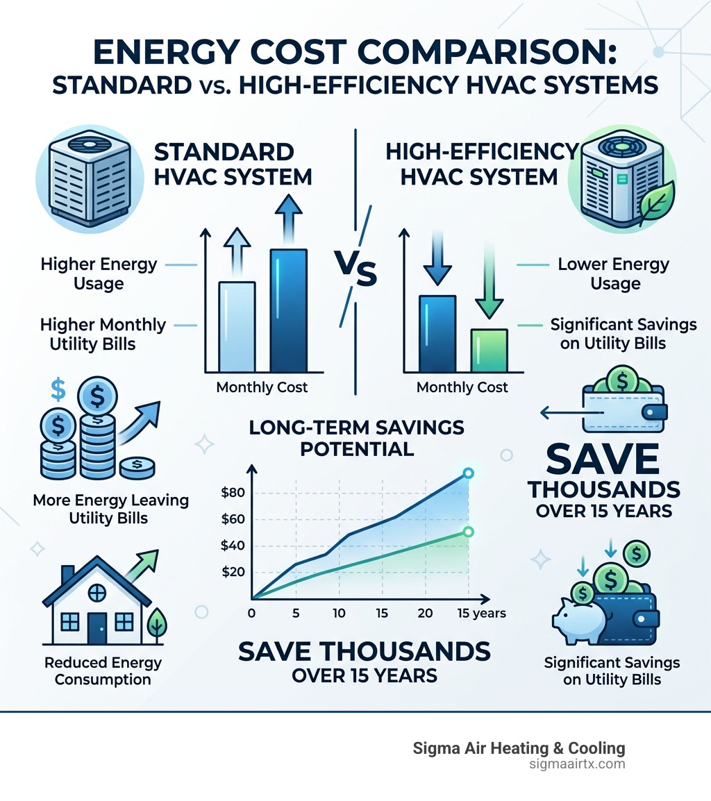 Comparison of energy costs between standard and high-efficiency HVAC systems - best hvac deals infographic 