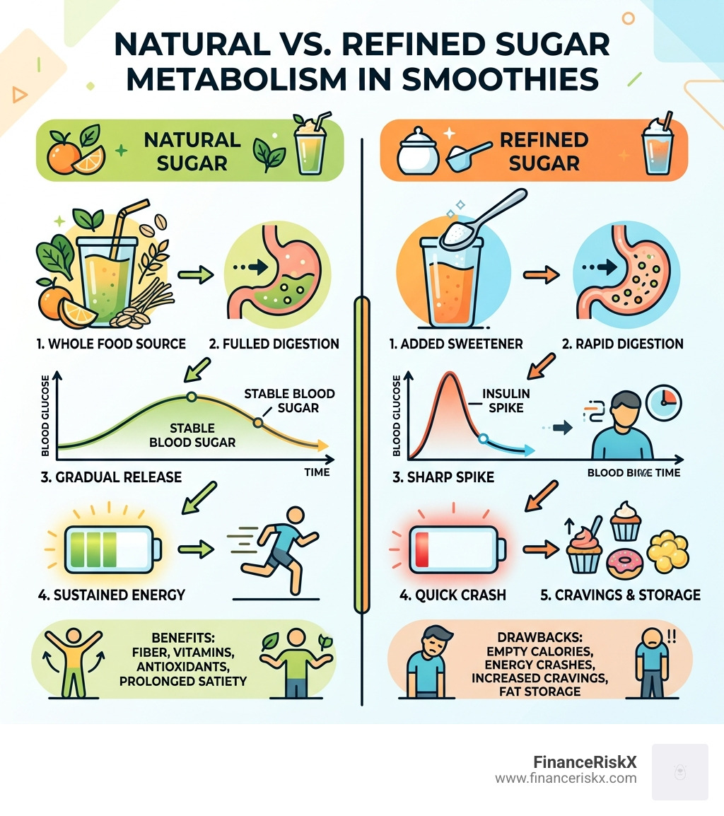 Natural vs. refined sugar metabolism in smoothies infographic - how to make a smoothie sweeter without sugar infographic