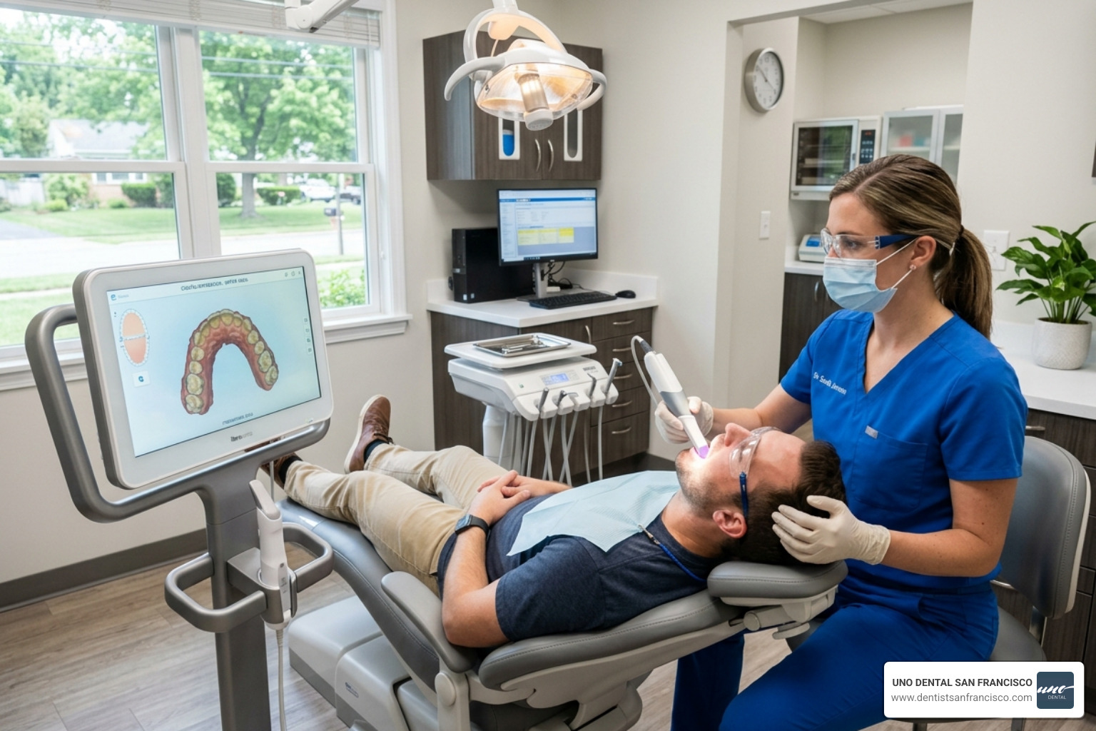 Dentist taking digital impressions of a patient's teeth for custom trays - take home whitening kit from dentist Dentist taking digital impressions of a patient's teeth for custom trays - take home whitening kit from dentist