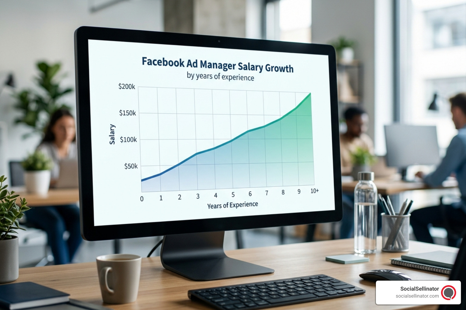 Chart showing Facebook Ad Manager salary growth by experience. A data visualization chart showing salary growth based on years of experience in digital marketing.