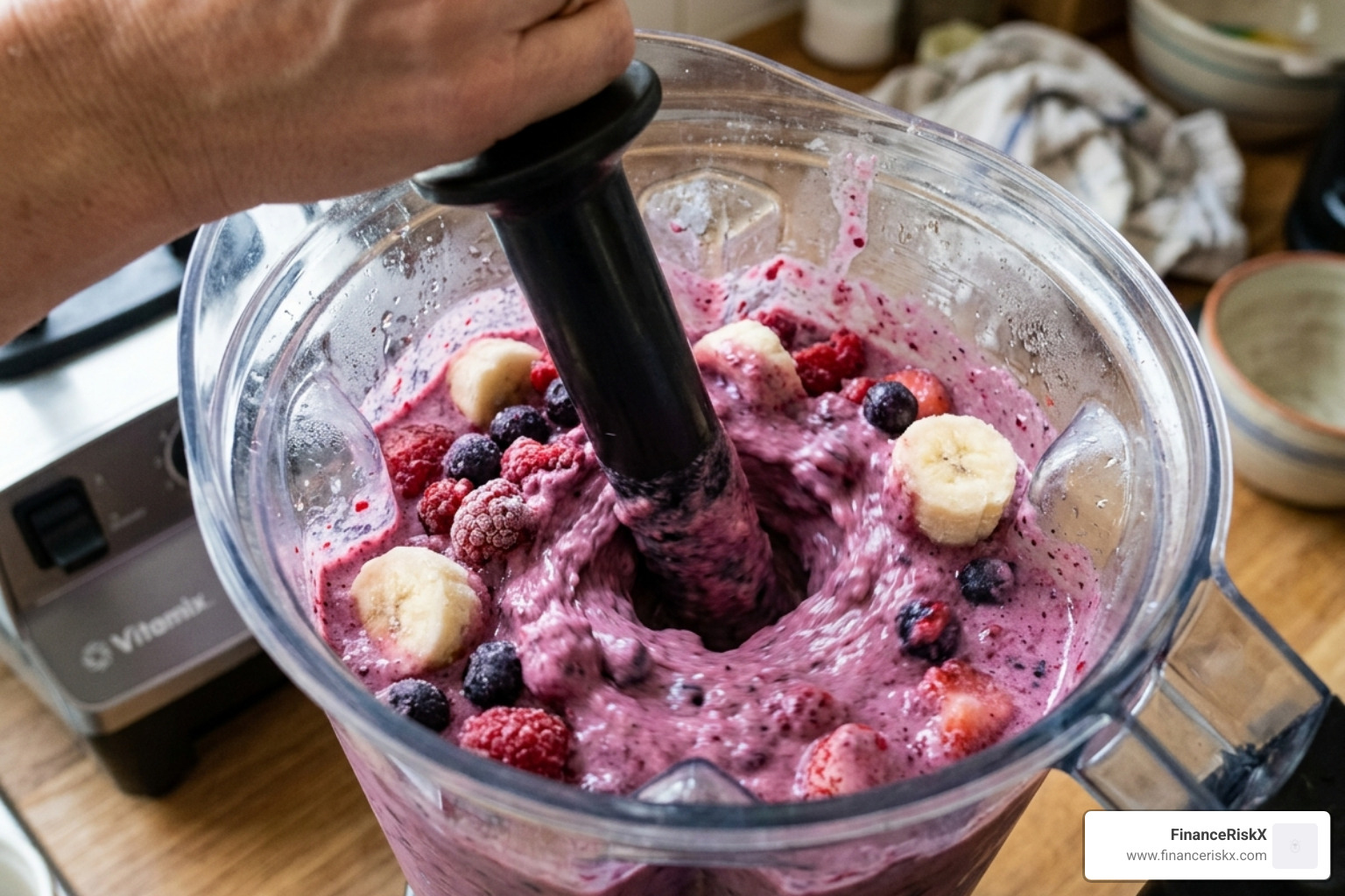 frozen fruit being blended into a thick smooth base - aesthetic smoothie bowl recipes