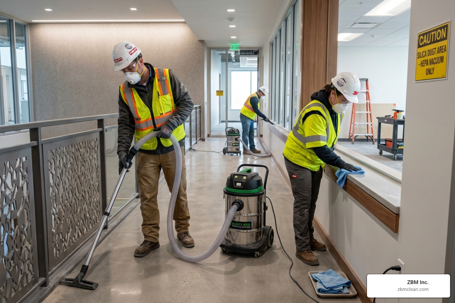 workers removing fine dust from surfaces - cleaners for construction sites workers removing fine dust from surfaces - cleaners for construction sites
