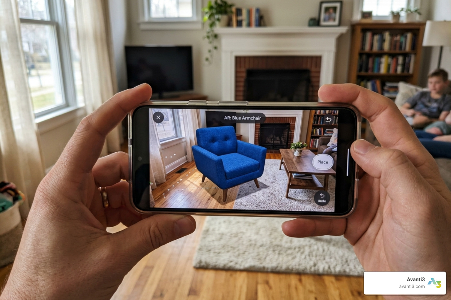 3D furniture model placed in a real living room environment - augmented reality app development user engagement