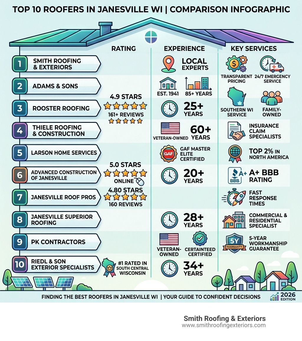 Top 10 roofers in Janesville WI comparison infographic with ratings, experience, and key services - roofers janesville wi Top 10 roofers in Janesville WI comparison infographic with ratings, experience, and key services - roofers janesville wi