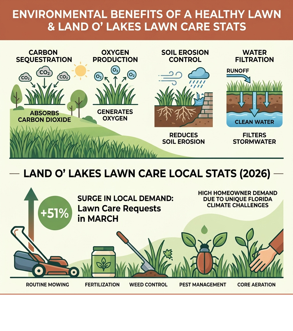 Infographic showing environmental benefits of a healthy lawn and Land O' Lakes lawn care information - land o lakes lawn care Infographic showing environmental benefits of a healthy lawn and Land O' Lakes lawn care information - land o lakes lawn care