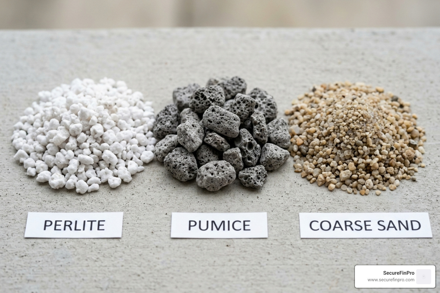 Visualizing the different textures of perlite, pumice, and sand - indoor cactus soil