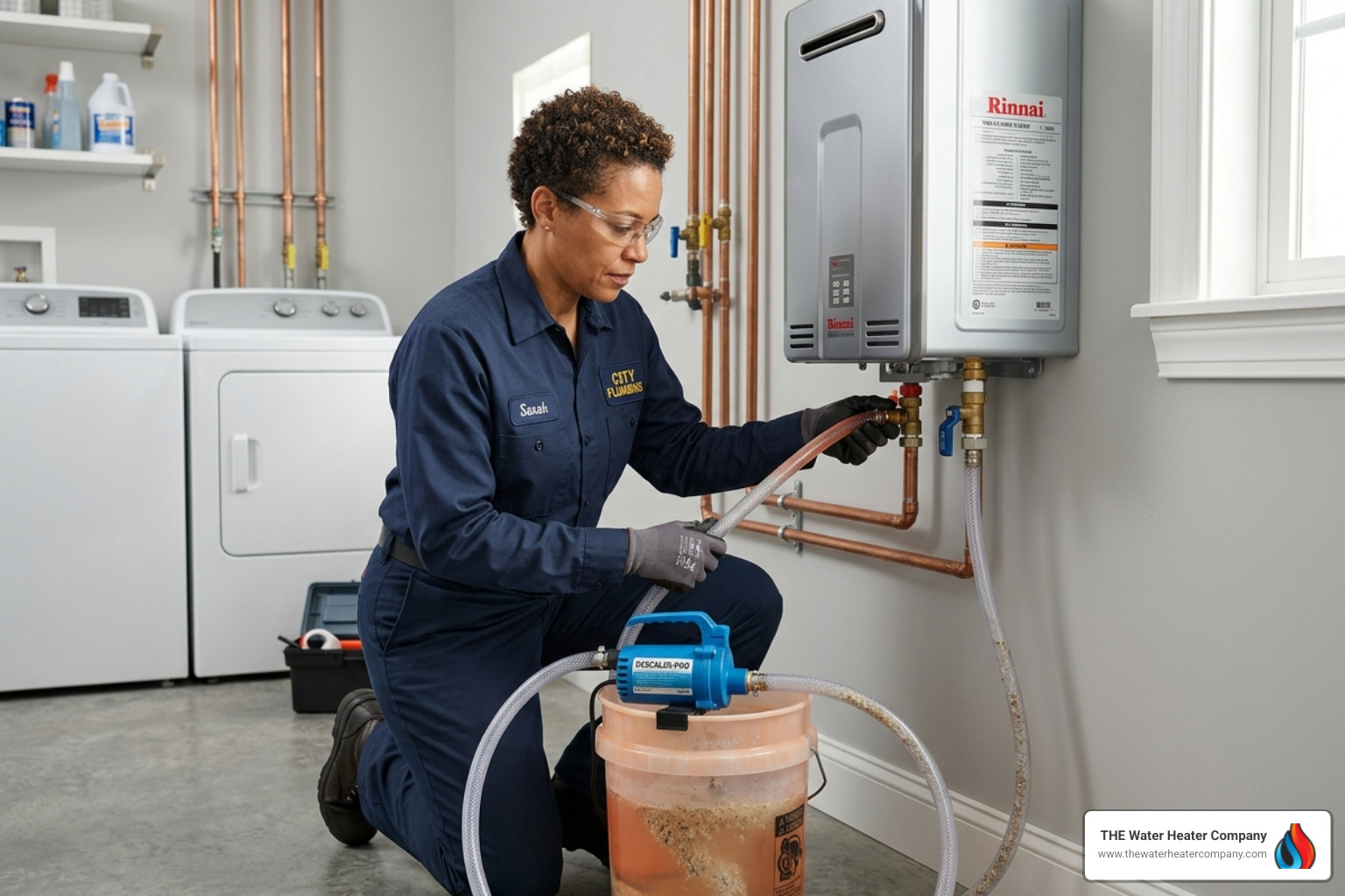 technician performing descaling on a tankless water heater - Who is the most reliable tankless water repair company in los technician performing descaling on a tankless water heater - Who is the most reliable tankless water repair company in los