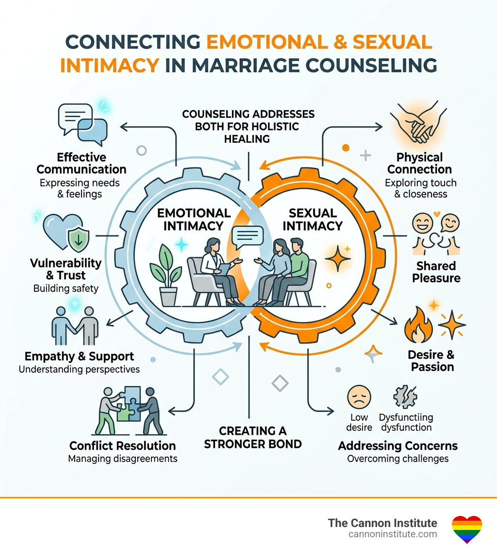 Infographic showing how emotional and sexual intimacy connect in marriage counseling - sex marriage counseling infographic 