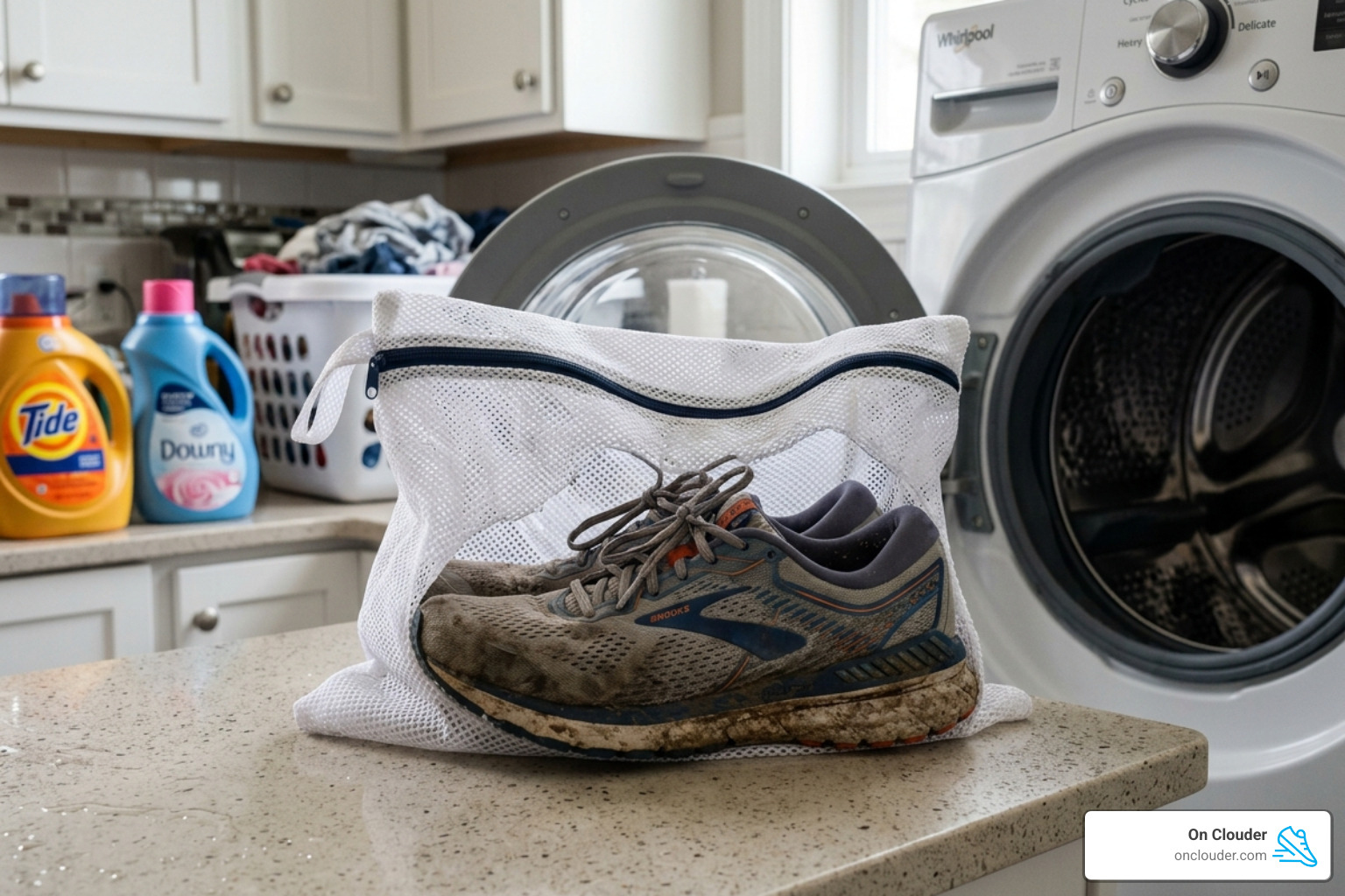 shoes inside a mesh laundry bag ready for the washer - can you wash runners shoes inside a mesh laundry bag ready for the washer - can you wash runners