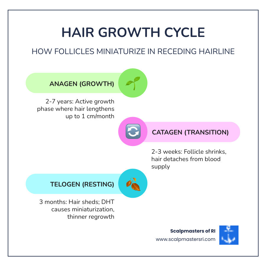Hair growth cycle and follicle miniaturization explained visually - receding hairline natural solution infographic