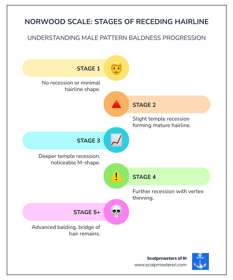 Norwood Scale stages and hair growth cycle infographic - treatments for receding hairline infographic Norwood Scale stages and hair growth cycle infographic - treatments for receding hairline infographic
