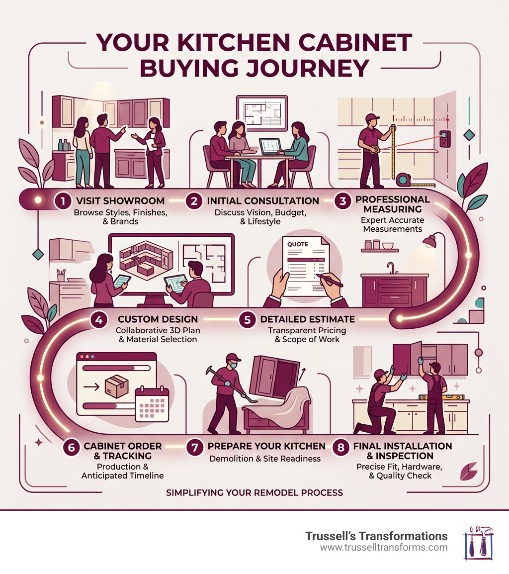 Infographic Showing The Kitchen Cabinet Buying Journey From Showroom Visit To Final Installation - Cabinet Stores Nearby