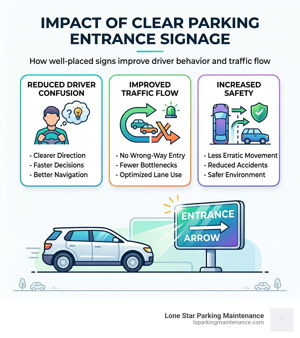 Impact of clear parking entrance signage on driver behavior and traffic flow - parking entrance sign infographic Impact of clear parking entrance signage on driver behavior and traffic flow - parking entrance sign infographic