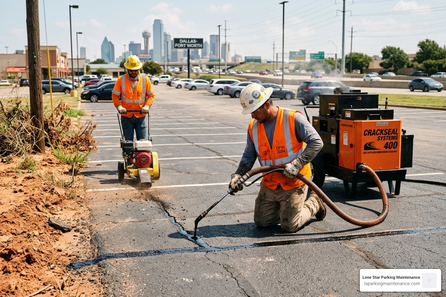 professional crack filling in DFW parking lot - asphalt sealing DFW metro professional crack filling in DFW parking lot - asphalt sealing DFW metro