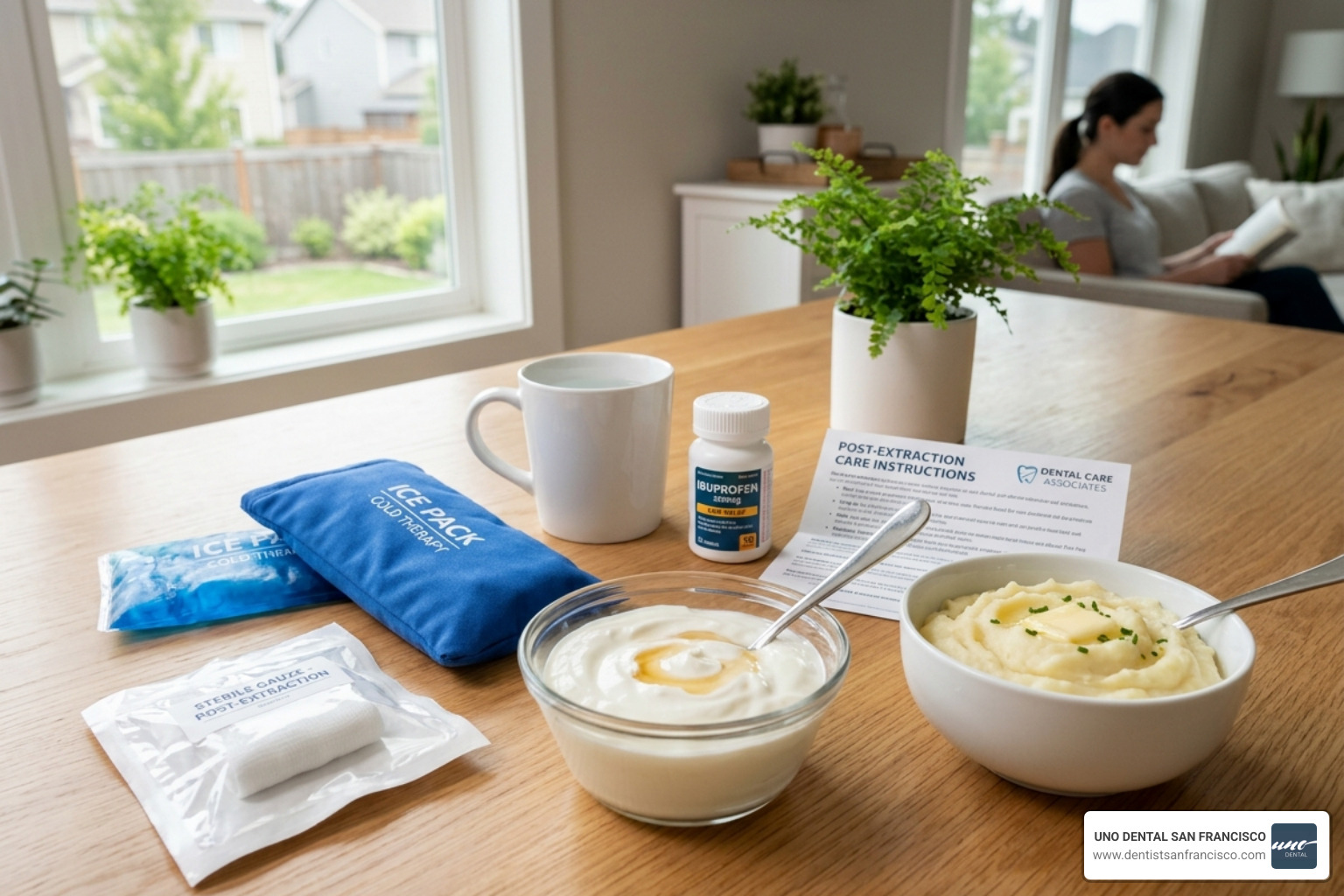 post-extraction care essentials including gauze, ice pack, and soft foods - tooth extraction Bay Area post-extraction care essentials including gauze, ice pack, and soft foods - tooth extraction Bay Area