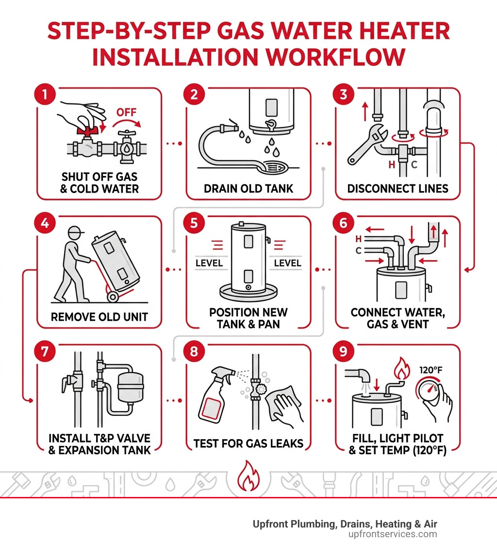 Step-by-step gas water heater installation workflow infographic - gas hot water tank installation infographic Step-by-step gas water heater installation workflow infographic - gas hot water tank installation infographic