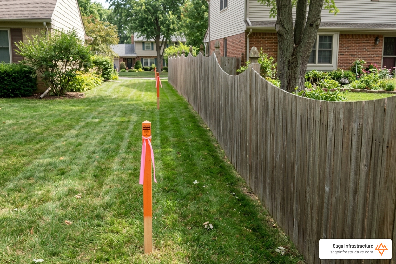 fence line that does not match property markers showing boundary gap - land surveying services