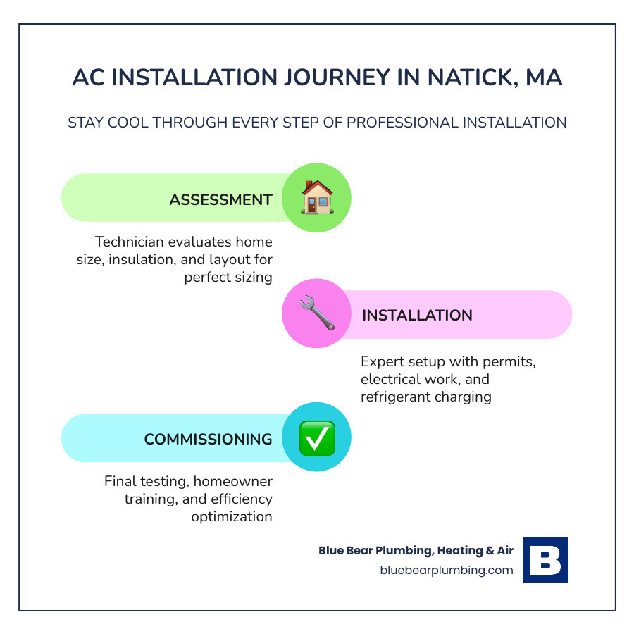 Step-by-step AC installation journey infographic for Natick MA homeowners - ac installation in natick, ma infographic Step-by-step AC installation journey infographic for Natick MA homeowners - ac installation in natick, ma infographic