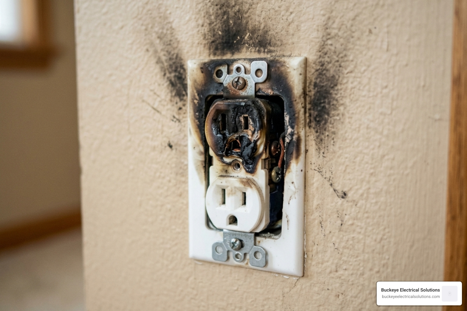 scorched electrical outlet indicating faulty wiring - Faulty wiring repair