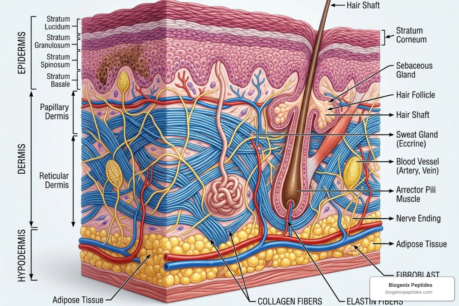 Skin cross-section showing collagen and elastin - ghk-cu acne
