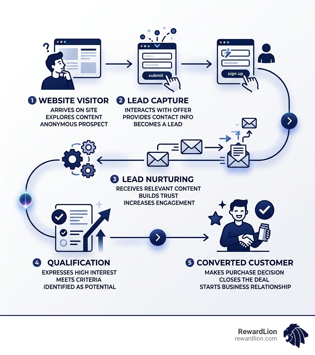 Lead generation lifecycle infographic from website visitor to converted customer - lead gen software infographic Lead generation lifecycle infographic from website visitor to converted customer - lead gen software infographic