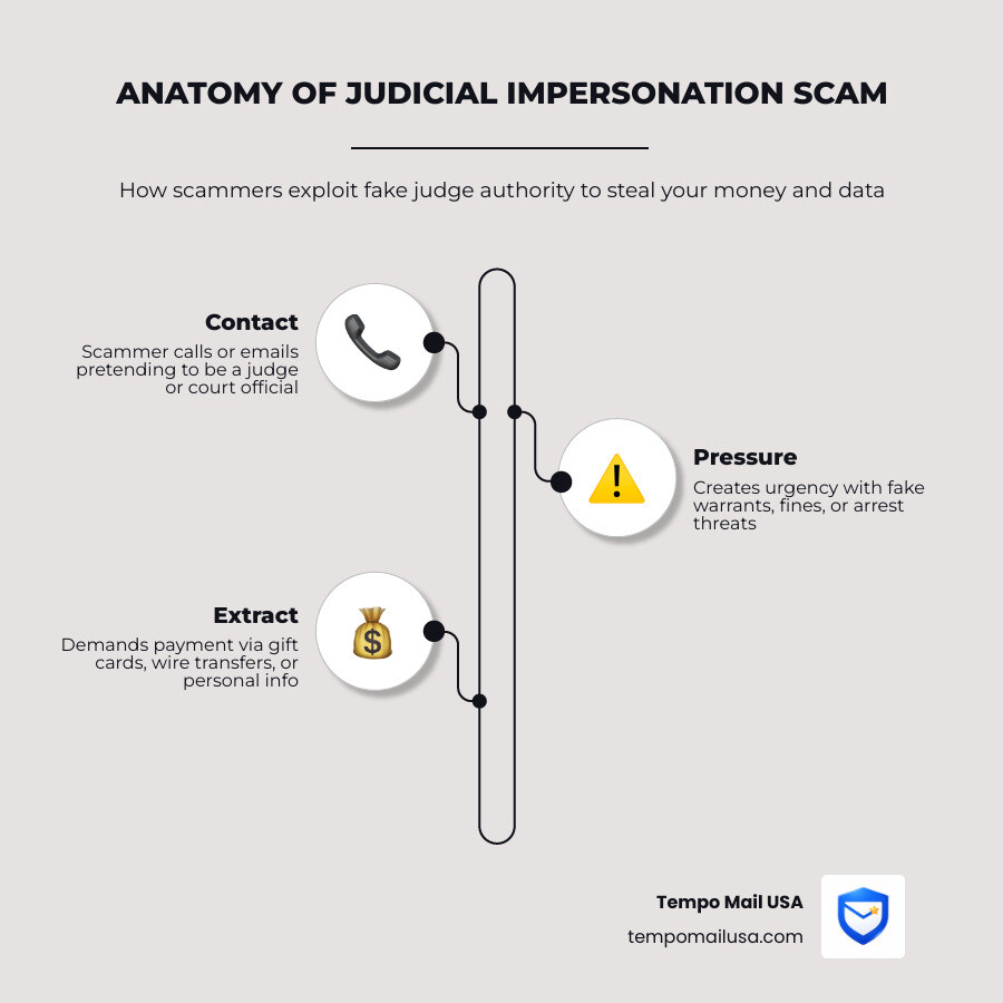 Anatomy of a judicial impersonation scam infographic - judge robert kline scam infographic