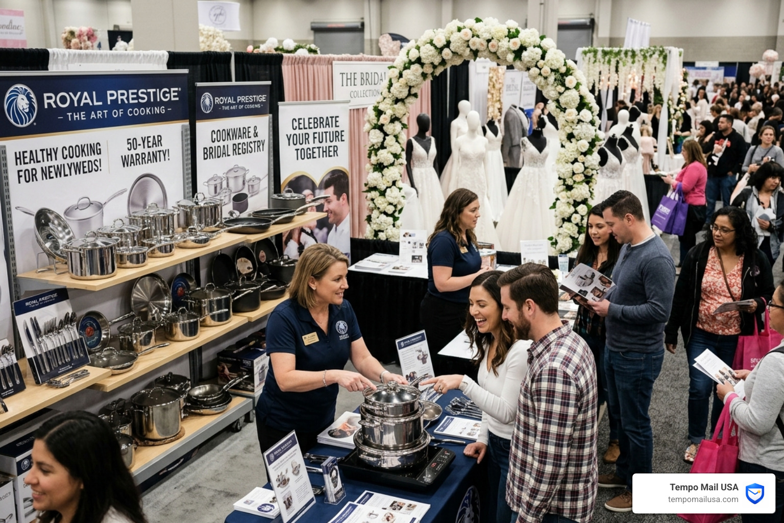 Bridal show booth used for lead generation - royal prestige scam