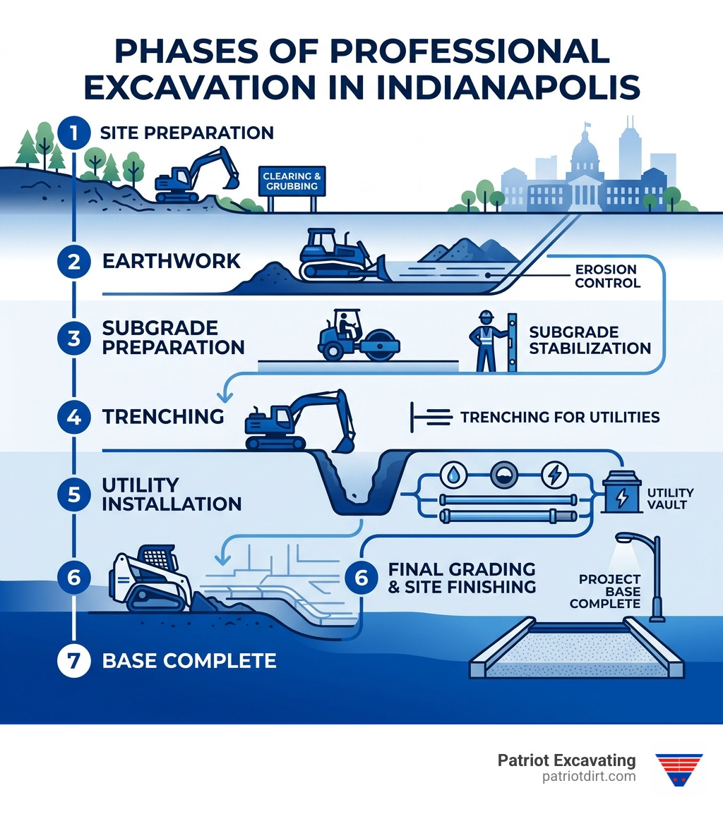 Phases of professional excavation in Indianapolis from site clearing to utility installation - excavating companies in