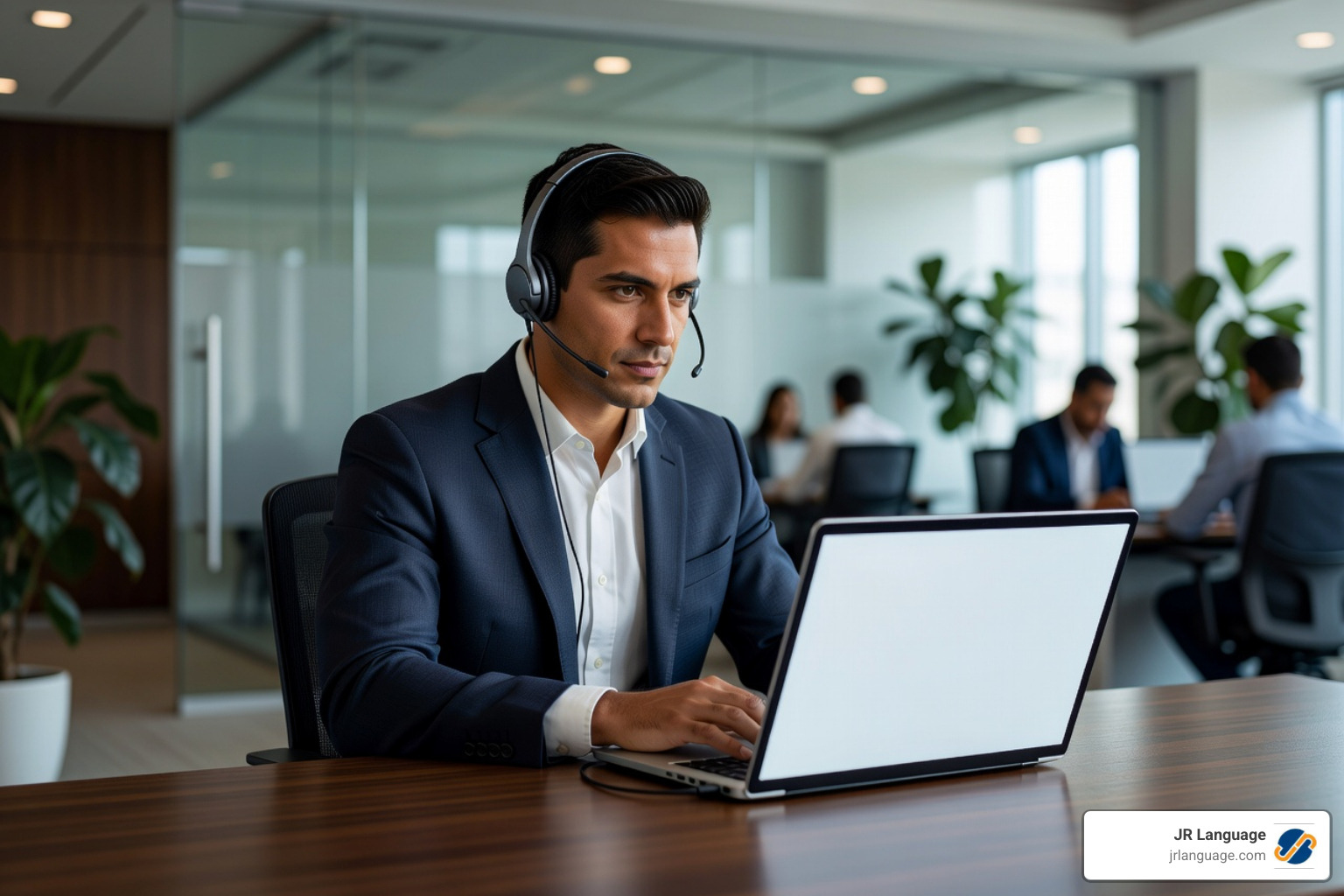 phone interpreting professional using headset for remote communication - phone interpreting