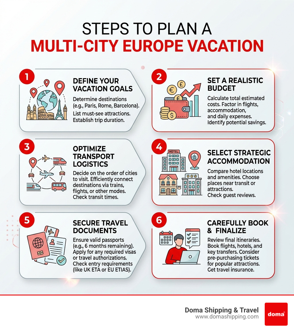 Steps to plan an international multi-city Europe vacation package infographic - holiday packages to Europe infographic 