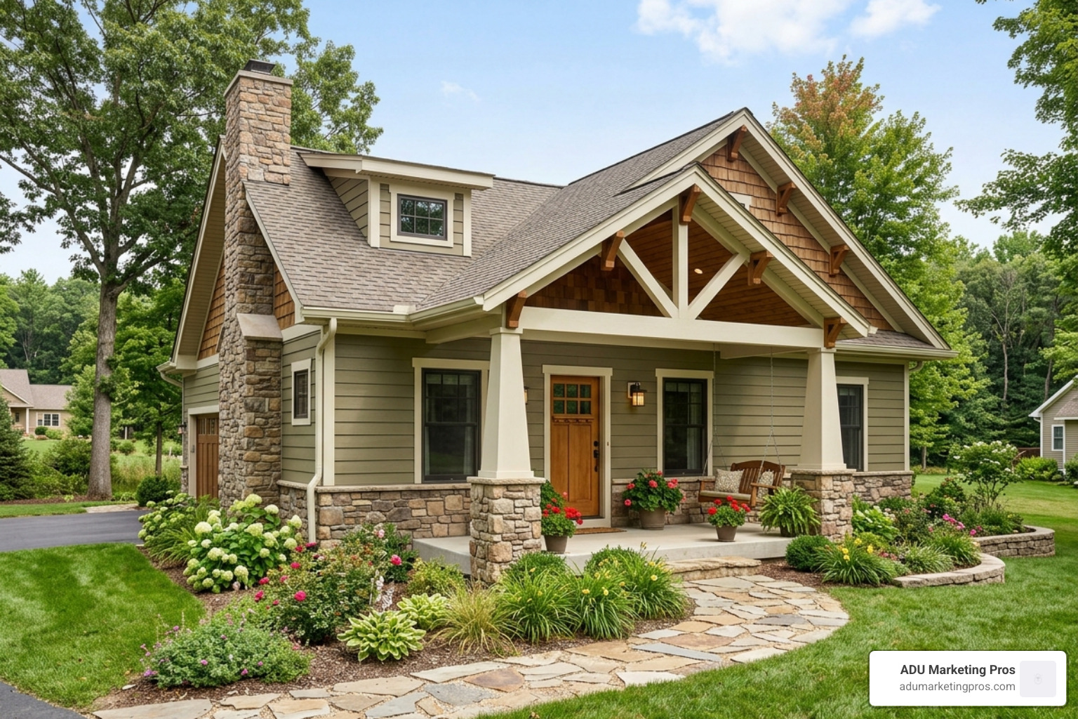 Craftsman-style small home exterior with a covered porch - small custom built homes